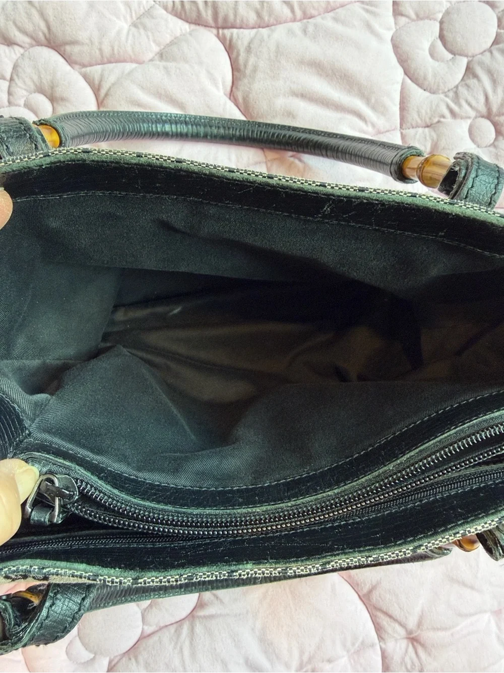 Gucci Black & Grey GG Canvas Tote with Bamboo Accents